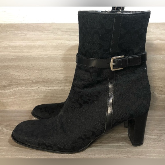 Coach | Bibi Ankle Boots Black Canvas Coach Print Size 8 - Picture 6 of 11